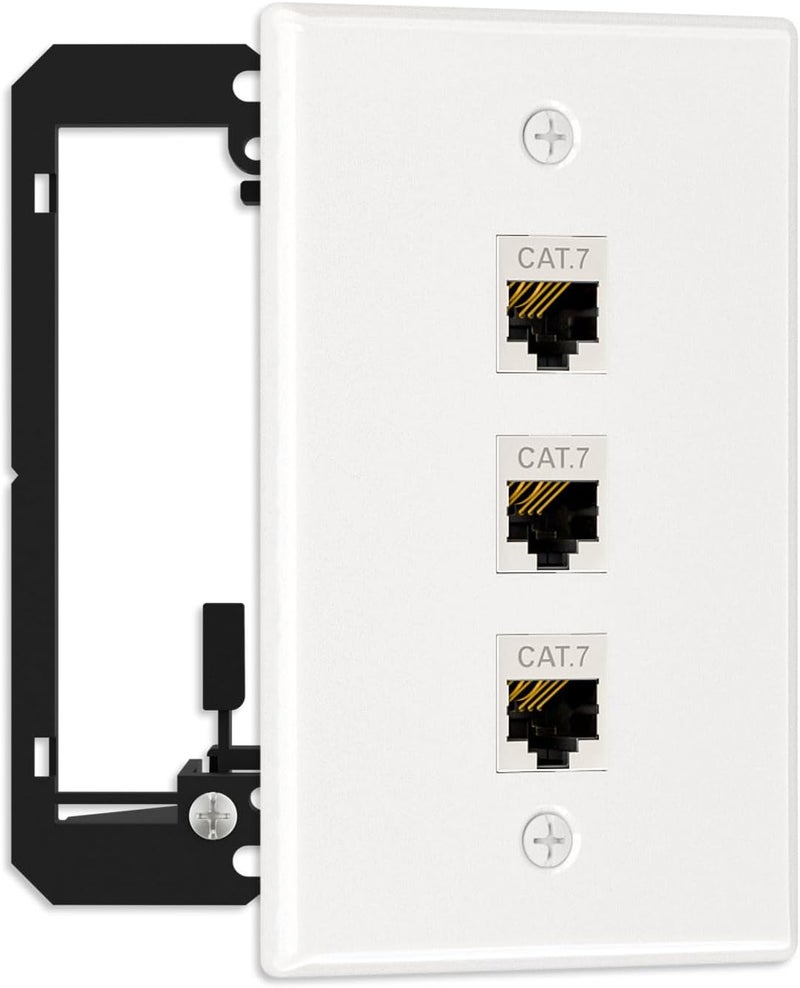 FGBB Ethernet Wall Plate with Mounting Bracket, 3 Port Keystone Wall Plate with Bracket and Cat7 Shielded RJ45 Keystone Coupler, Single Gang Keystone Wall Plate with Female to Female RJ45 Keystone - Image 1
